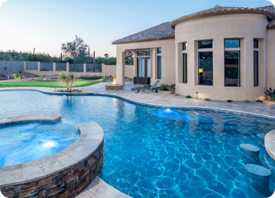 Free form pool with spa