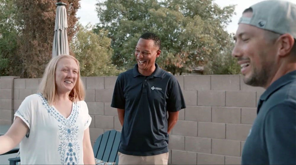 Presidential Pools customer with custom pool designer Linnzy Foster and install team